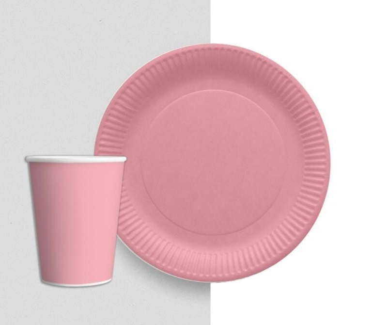 Pembe Karton Tabak Bardak  (8 adet)